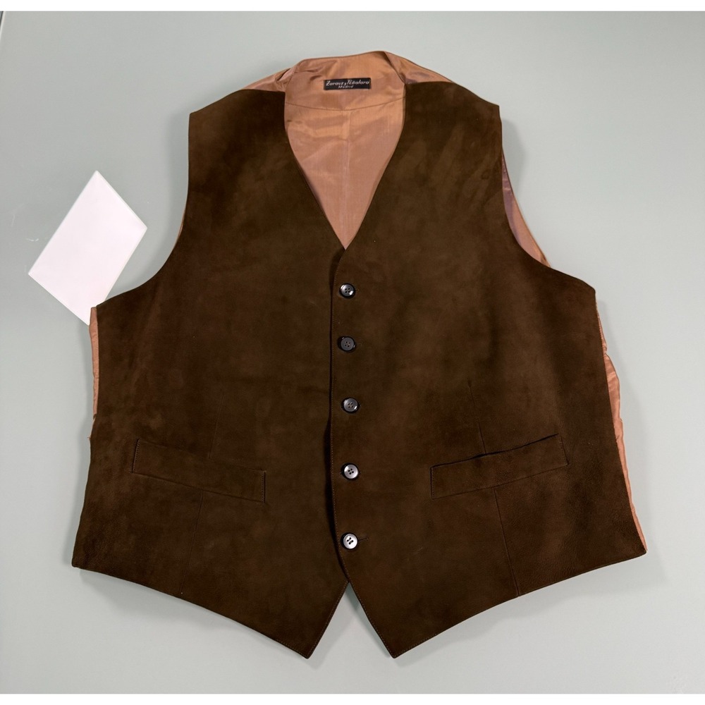 Vintage 1960s Zarauzy Penalara Tailored Leather Vest Mens Brown  Preppy - Large